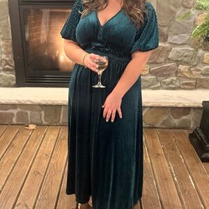 Amazon Teal Velvet Maxi Dress
